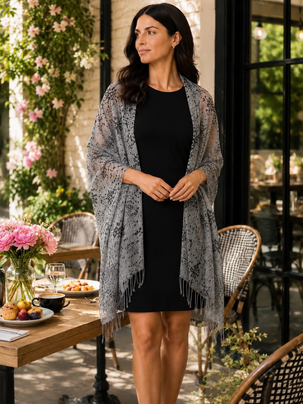Lakhay’s Collection Los Angeles Gray Floral Scarf Wrap